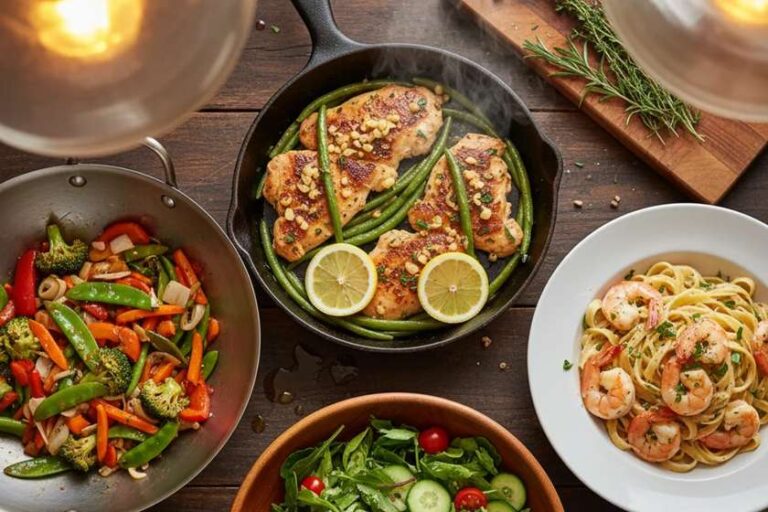 15-minute healthy dinners collection of quick chicken shrimp pasta and salad recipes