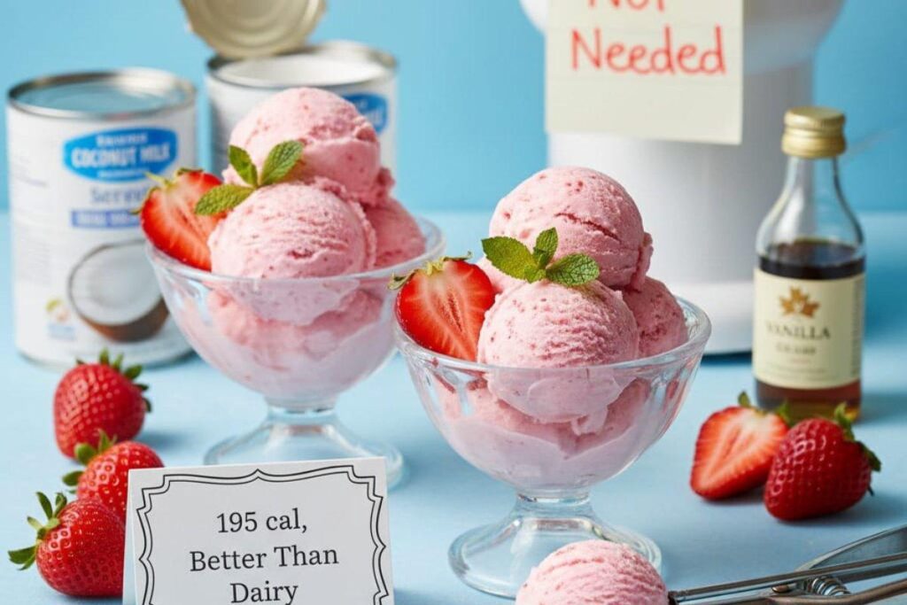 Strawberry coconut ice cream, creamy no bake vegan frozen dessert