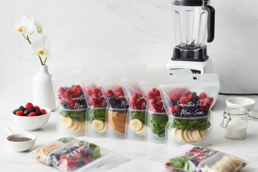 Contemporary smoothie packs elegant organization 30g protein modern minimal