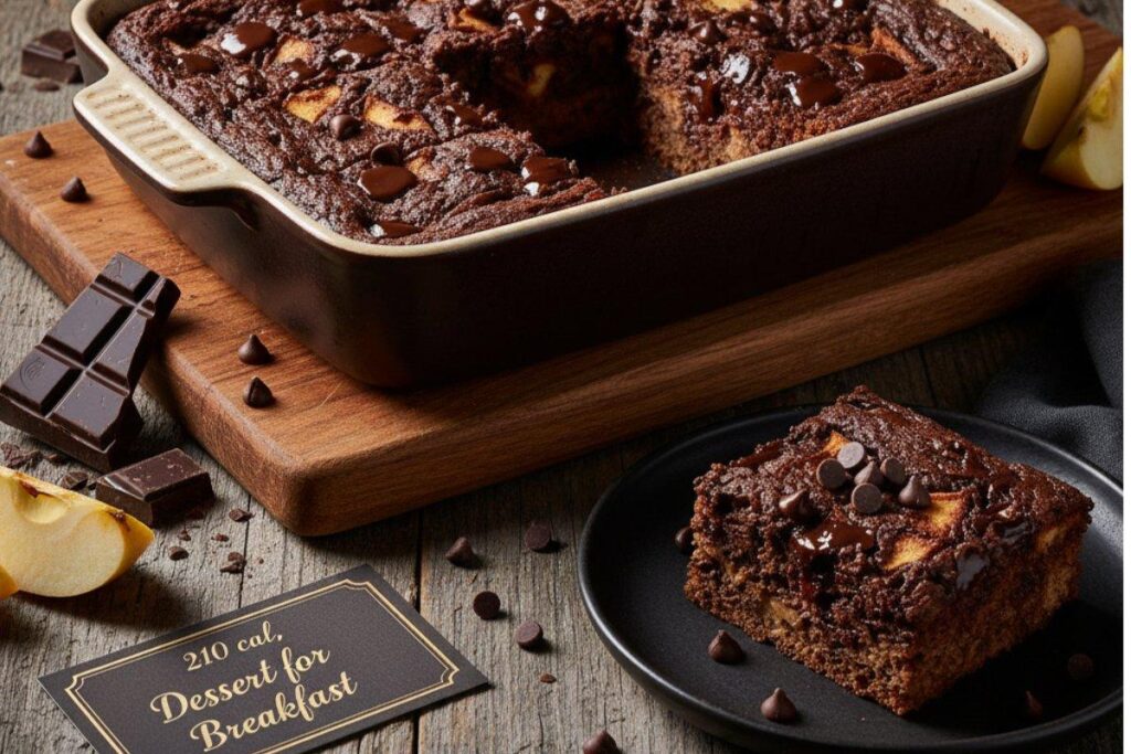 Chocolate chip apple baked oatmeal with dark chocolate, dessert breakfast 210 calories