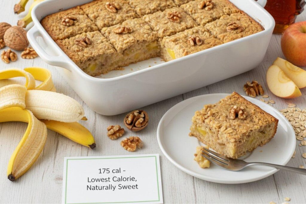 Banana apple baked oatmeal naturally sweetened, lowest calorie at 175 per serving