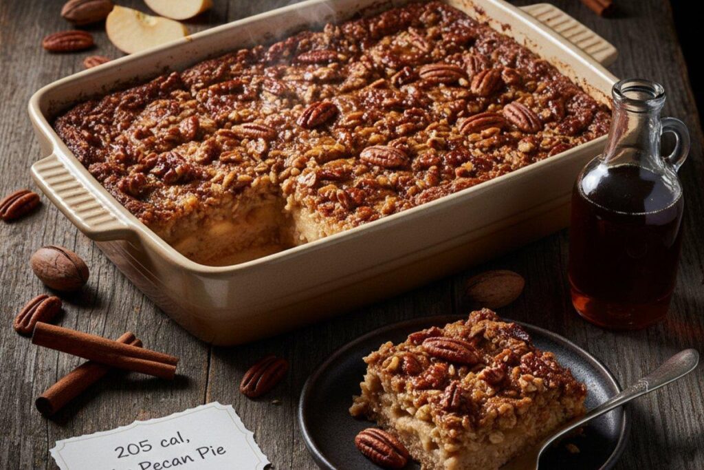 Maple pecan apple baked oatmeal with caramelized pecan topping, 205 calories