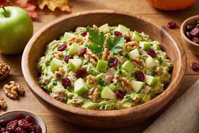 Apple walnut tuna avocado salad with cranberries, sweet and savory, no mayo