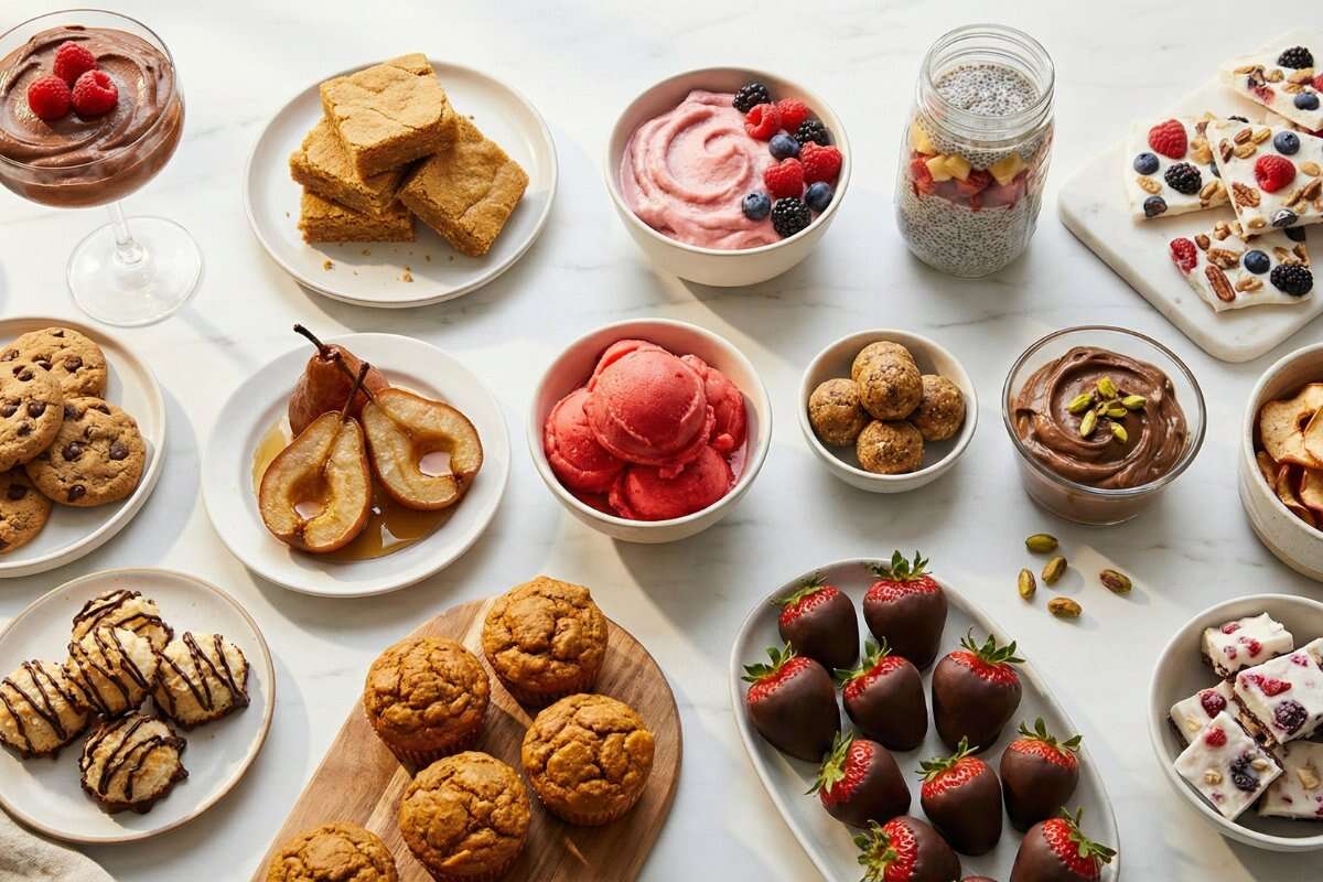 15 healthy desserts including chocolate mousse, brownies, ice cream and cookies under 200 calories