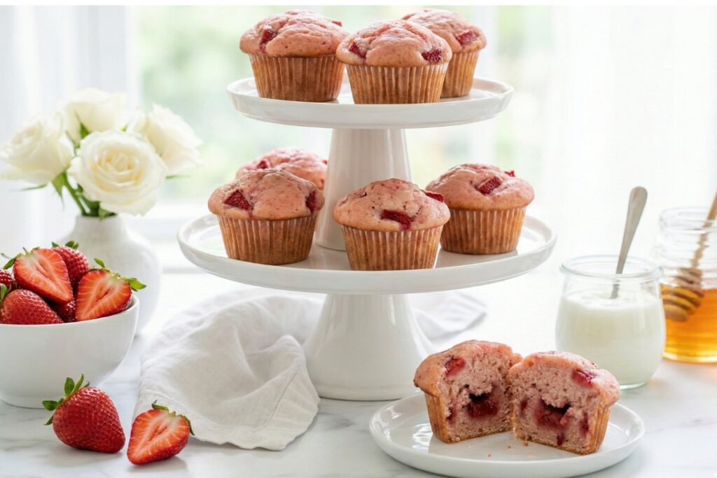 Strawberry protein muffins berry pieces 12g protein summer meal prep