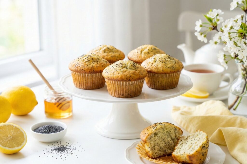 Lemon poppy seed protein muffins fresh bright 12g protein spring recipe